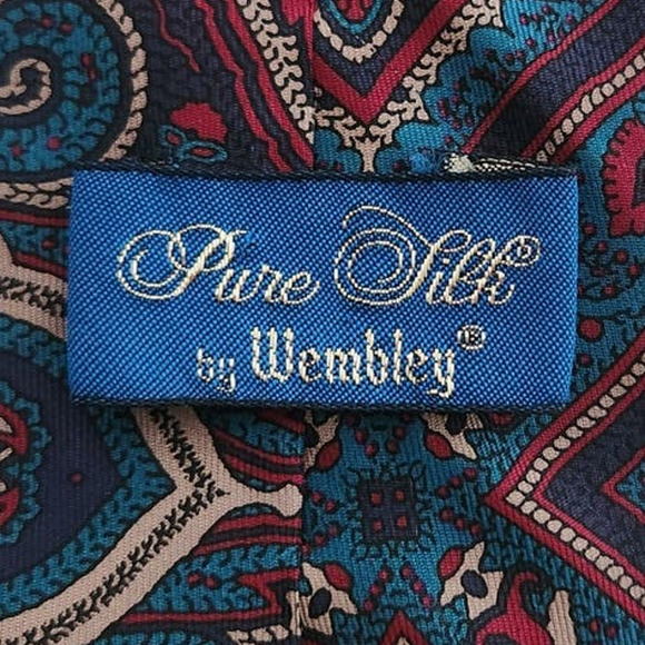 Vintage Pure Silk By Wembley Large Paisley Men's Tei 3"x54" - Picture 3 of 5